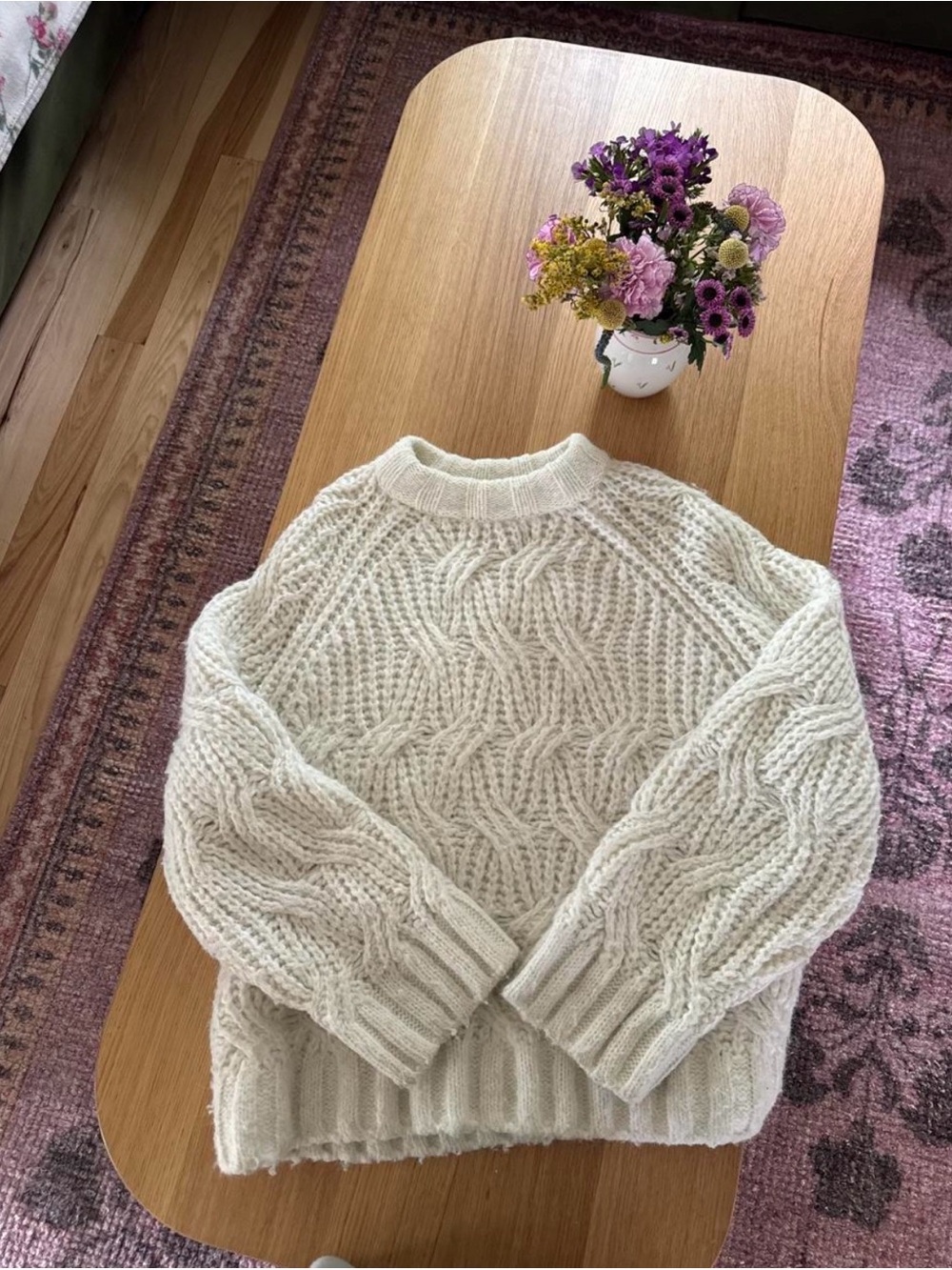 Oversized Cream Cable Knit Women's Sweater